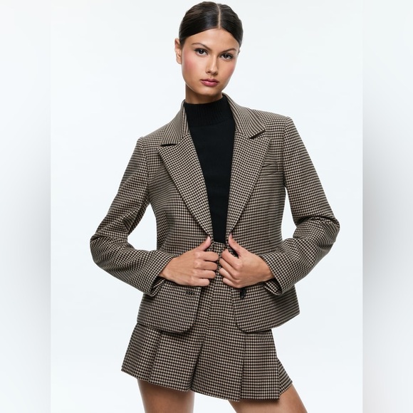 Alice + Olivia Black and Brown Houndstooth Blazer - Picture 1 of 6